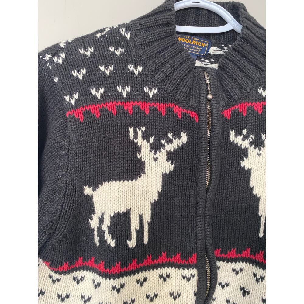 Womens Woolrich Cotton Nordic Deer Zip Up Cardigan Sweater Large Cabin - Picture 2 of 9